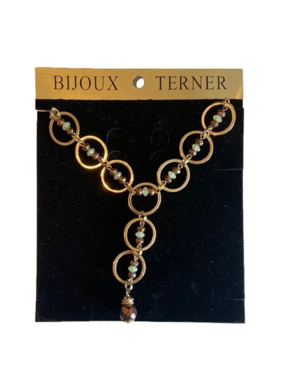Bijoux Terner Gold Statement Necklace with Purple and Green Beads